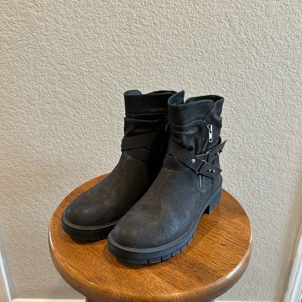 Maurices Black Combat Boots with Buckle Detail